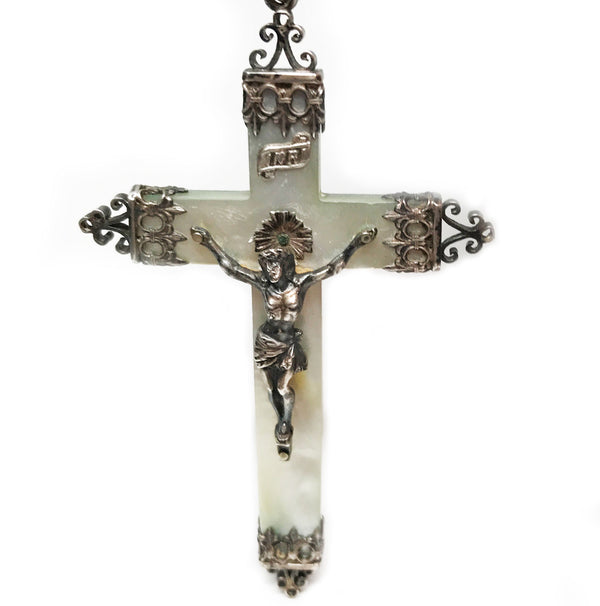 Antique French Mother Of Pearl Crucifix , Antique French Crucifix, First Communion Crucifix, Wedding authentic Crucifix