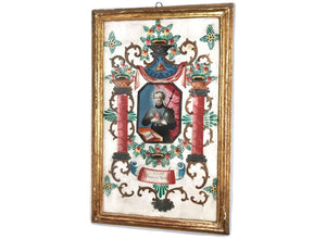 Exceptional 18th Century Framed Hand Painted Religious Panel Saint Francois Xavier