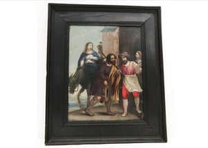 Antique 17th Century French Painting on Copper Panel "Mary and Joseph Enter Bethlehem"