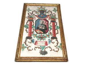 Exceptional 18th Century Framed Hand Painted Religious Panel Saint Francois Xavier