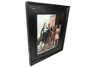 Antique 17th Century French Painting on Copper Panel "Mary and Joseph Enter Bethlehem"