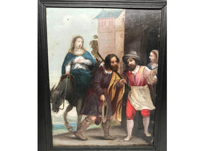 Antique 17th Century French Painting on Copper Panel "Mary and Joseph Enter Bethlehem"