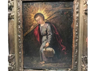 Antique Eighteenth Century French Religious Framed Painting on Copper