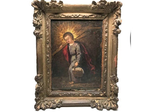 Antique Eighteenth Century French Religious Framed Painting on Copper