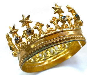 Rare TINY Gilded Brass French Santos Religious Crown