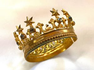 Rare TINY Gilded Brass French Santos Religious Crown