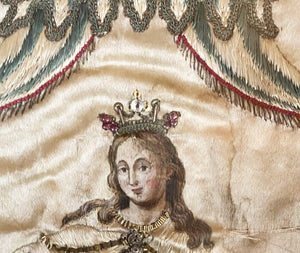 Precious Eighteenth Century French Convent Embroidery Panel Our Lady of Mercy