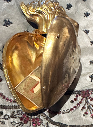 SOLD Antique c.1880 French Religious Gilded Sacred Heart Ex Voto