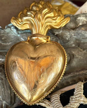 SOLD Antique c.1880 French Religious Gilded Sacred Heart Ex Voto