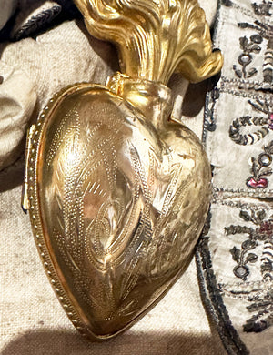 SOLD Antique c.1880 French Religious Gilded Sacred Heart Ex Voto