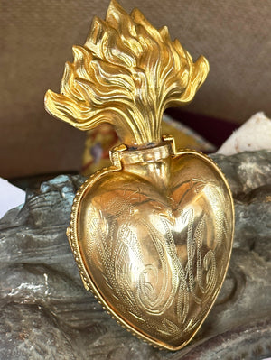 SOLD Antique c.1880 French Religious Gilded Sacred Heart Ex Voto