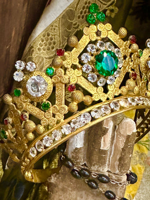 Spectacular Antique French Bejeweled Santos Religious Crown