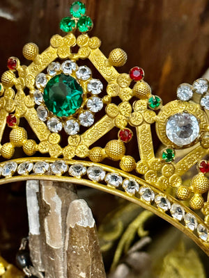 Spectacular Antique French Bejeweled Santos Religious Crown