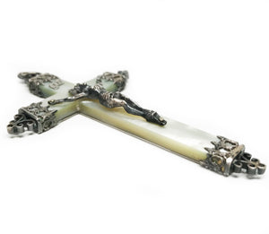THIS ITEM HAS SOLD*** Engraved Inscription 1892 Antique French Mother of Pearl and Silver Communion Crucifix Cross