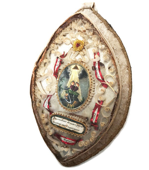 This item has SOLD***Antique Nineteenth Century French Monastery Work Paperolle Reliquary Sacred Heart
