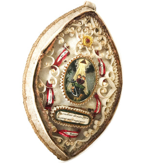 This item has SOLD***Antique Nineteenth Century French Monastery Work Paperolle Reliquary Sacred Heart