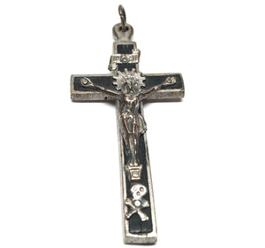 Small Antique 19th Century French Wooden, Metal and Silver Pectoral Crucifix
