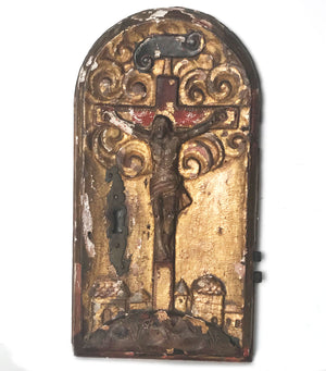 This Item has SOLD**Precious Antique French 17th Century Hand Carved Wooden Religious Tabernacle Door