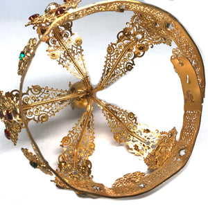 Large Spectacular Antique Nineteenth Century French Gilded Filigree Religious Couronne Royale