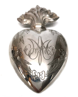 THIS ITEM HAS SOLD**Large Antique Nineteenth Century French Silver Sacred Heart Holy Water Flacon