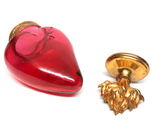 THIS ITEM HAS SOLD*** RARE Large Antique 19th Century French Hand Blown Ruby Glass Sacred Heart Holy Water Flacon