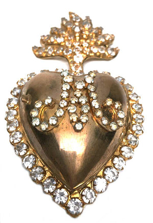THIS ITEM HAS SOLD*** Spectacular Antique Nineteenth Century French Bejeweled Gilded Brass Sacred Heart Ex Voto