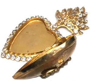THIS ITEM HAS SOLD*** Spectacular Antique Nineteenth Century French Bejeweled Gilded Brass Sacred Heart Ex Voto