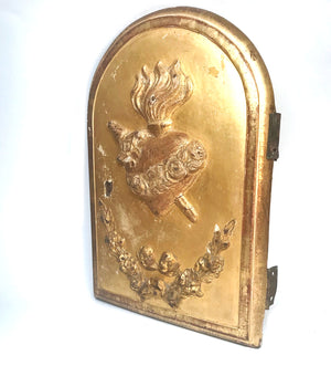 This Item has SOLD***Antique 18th Century French Gilded Wooden Sacred Heart Religious Tabernacle Door