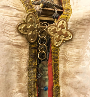This item has SOLD*** LARGE Antique French Silk Eccesiastic Stole with Gilt Metallic Stumpwork Embroidery