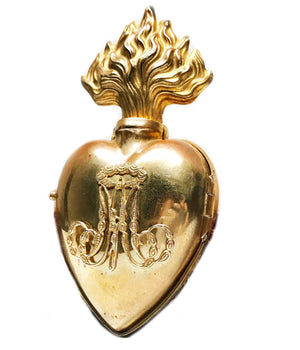 This item has SOLD**Large Antique 19th Century French Gilded Bronze Flat Back Sacred Heart Ex Voto