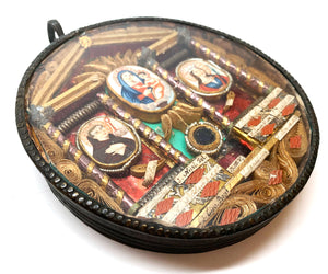 This item has SOLD*** RARE Antique Nineteenth Century Italian Paperolle Reliquary with Three Hand Painted Medallions