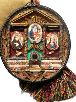 This item has SOLD*** RARE Antique Nineteenth Century Italian Paperolle Reliquary with Three Hand Painted Medallions