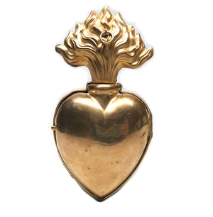 This item has SOLD**LARGE Antique French Gilded Brass Sacred Heart Reliquary Ex Voto
