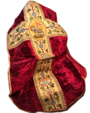 THIS ITEM HAS SOLD*** EXQUISITE Antique Nineteenth Century Velvet Stumpwork Embroidery French Ecclesiastic Chasuble