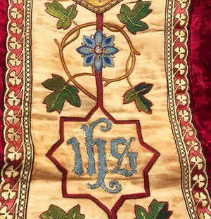 THIS ITEM HAS SOLD*** EXQUISITE Antique Nineteenth Century Velvet Stumpwork Embroidery French Ecclesiastic Chasuble