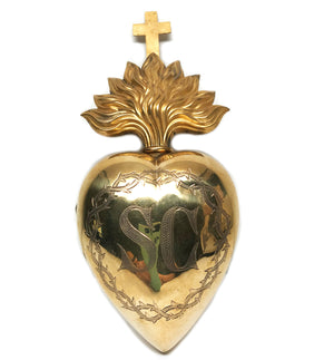 This item has SOLD*** Large Antique 19th Century Gilded Brass French Sacred Heart Ex Voto