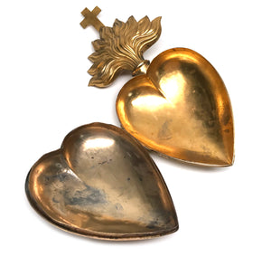 This item has SOLD*** Large Antique 19th Century Gilded Brass French Sacred Heart Ex Voto