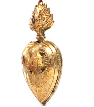 This item has SOLD Antique Nineteenth Century Gilded French Sacred Heart Ex Voto Reliquary