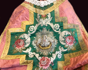 This item is SOLD***Antique 19th Century Silk Damask Religious Chasuble