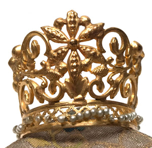 RARE Small French Gilded Brass and Pearl Religious Santos Crown