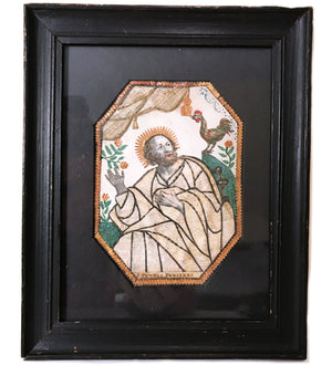 This item is SOLD ***Antique 18th Century Framed Religious Monastery Work Reliquary, St Peter