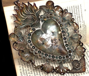 This item has SOLD***LARGE Antique Nineteenth Century Italian Silver Sacred Heart Ex Voto