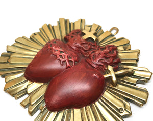 This item has SOLD*** Antique 19th Century French Gilded Bronze Pierced Sacred Heart Ex Voto