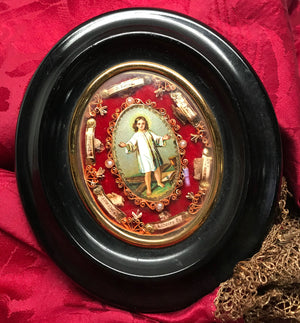 This item is SOLD*** Antique 19th Century French Reliquary with Chromolithograph Medallion