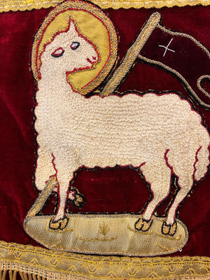 THIS ITEM HAS SOLD*** Antique French Ecclesiastic Velvet Veil Paschal Lamb