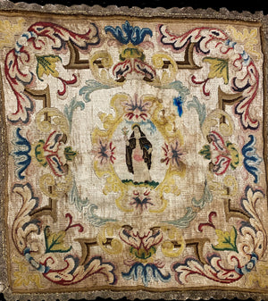 This item has SOLD**Antique Eighteenth Century French Religious Convent Work Embroidery Panel