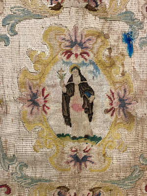 This item has SOLD**Antique Eighteenth Century French Religious Convent Work Embroidery Panel