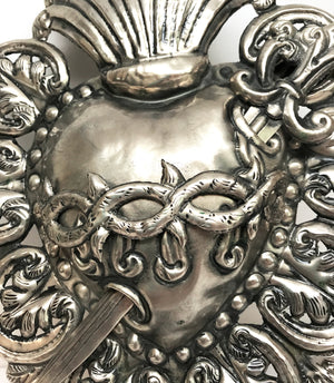 This item has SOLD*** Antique Nineteenth Century Silver Italian Pierced Sacred Heart Ex Voto