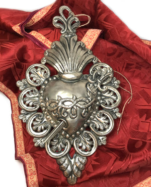 This item has SOLD*** Antique Nineteenth Century Silver Italian Pierced Sacred Heart Ex Voto