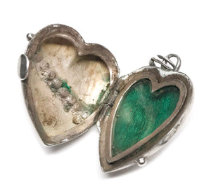 RARE Convent Antique Nineteenth Century Silver Sacred Heart Reliquary Ex Voto with Turquoise Stones
